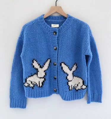 Anthropologie XXSP Maeve Bunny Slope Cardigan Sweater Blue Petite Chunky Knit - Image 1 of 4