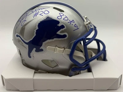Mini casco de fútbol americano retro autografiado e inscrito de los Detroit Lions de Billy Sims Foto 1 de 4