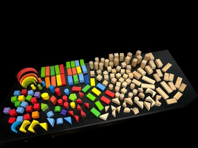Vintage Wooden Blocks All Shapes - 175 Colorful & Natural Educational Montessori - Image 1 of 4