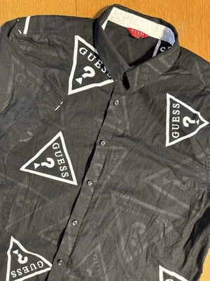 Guess Black Button Shirt Short-Sleeve Dress Top Logo Collar Youth Kids XL - Image 1 of 4