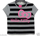 Hello Kitty Saniro Black Gray Stripe T-Shirt Short Sleeve Pink Bow
