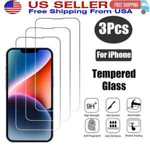 3X For iPhone 14 13 12 11 Pro Max Mini Plus X XR Tempered GLASS Screen Protector