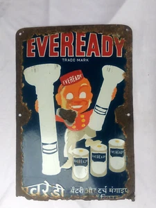 VINTAGE PORCELAIN ENMAEL SIGN EVEREADY TORCH LIGHT BATTERY JOKER MARK COLLECTIBL - Picture 1 of 7