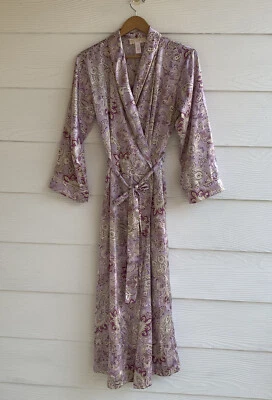 Bata Oscar de la Renta Rosa Etiqueta Satén Floral Paisley Talla Pequeña S Púrpura Larga Foto 1 de 4