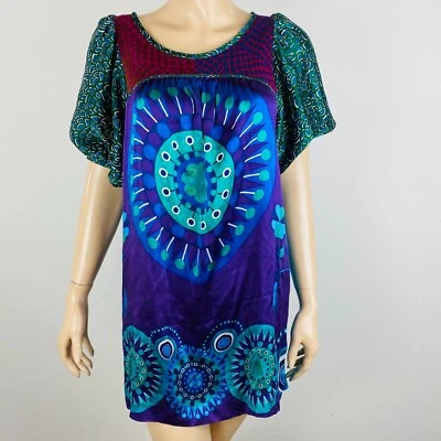 Vestido de seda Custo Barcelona con retazos de medios mixtos arte para usar para mujer 1 = XS Foto 1 de 4