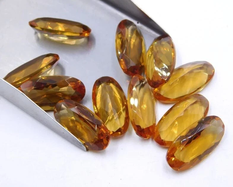 Lab Grown Citrine Top Quality 10 Pieces 7x14mm Oval Faceted For Making Jewelry - Image 1 of 1