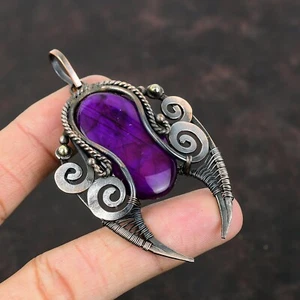 Purple Fire Labradorite Wire Wrapped Pendant Handcrafted Copper Designer 2.99" - Picture 1 of 6