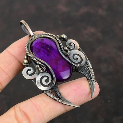 Purple Fire Labradorite Wire Wrapped Pendant Handcrafted Copper Designer 2.99" - Image 1 of 4
