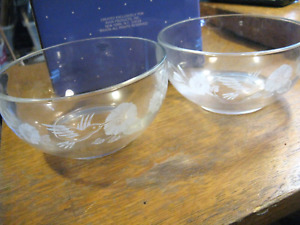 Vtg Avon Hummingbird Crystal Dessert Bowls Set of Two New In Box