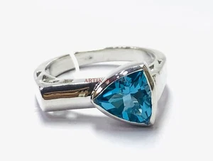 Natural Blue Topaz Gemstone with 925 Sterling Silver Ring for Women's #3849 - Picture 1 of 11