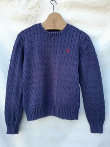 Ralph Lauren Sweater Girls Large Blue 100% Cotton Cable Knit Embroidered Logo - Picture 1 of 9