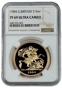 1984 Great Britain 5 Pounds Sovereign Proof 1.177 oz Gold Coin NGC PF 69 UC - Picture 1 of 2