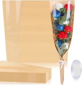 50PCS Flower Bouquet Bags, Clear Cellophane Floral Sleeve with Ribbon, 24.8 * 8. - Picture 1 of 7