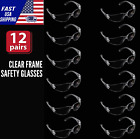 12 PAIR CLEAR Safety Glasses Protective Lens Sunglasses Work Lot Z87 Curved Side