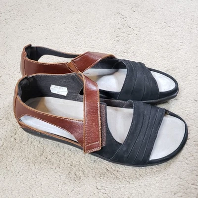 Sandalias Naot Papaki Koru 36 EE. UU. 5-5,5 Negro Terciopelo Nubuck/Canela Cuero Zapatos Foto 1 de 4