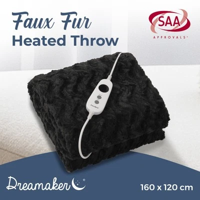 Dreamaker 500GSM Faux Fur Electric Heated Throw Rug Blanket Charcoal 160X120Cm - image 1 of 4