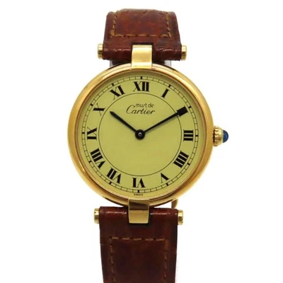 Reloj pulsera Cartier Must Vendôme 590003 cuero marrón marfil para mujer usado Foto 1 de 4