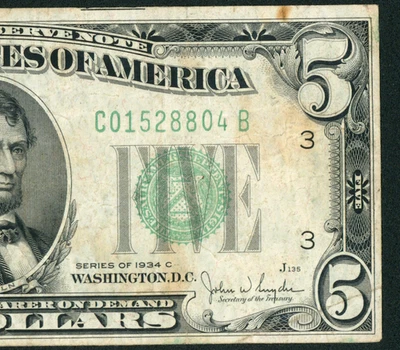 Billete de 5 dólares de la Reserva Federal de 1934 subastas diarias de divisas Foto 1 de 3