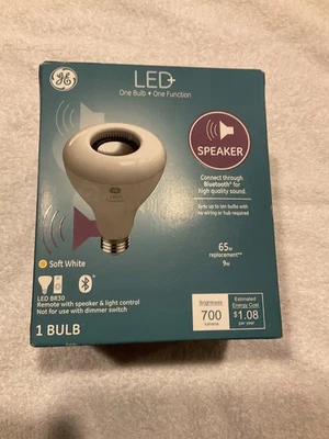 GE LED Light Bulb w/Speaker & Remote. 65W Replacement/9W 700 Lumens New - Image 1 of 4