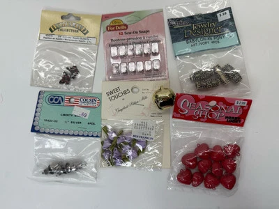 Assorted Lot of Craft Sewing Embellishments Various Butterfly Heart Bell Rose - Image 1 of 4