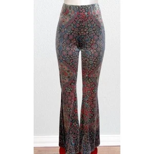 Judith March Arabian Nights Pants Medium Black Floral High Waist Flared Pull On - Picture 1 of 10
