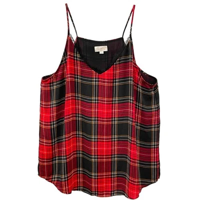Camiseta sin mangas Loft Outlet para mujer talla XL a cuadros roja negra vacaciones Navidad Foto 1 de 4