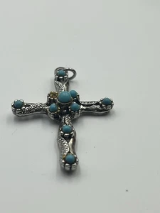 BEAUTIFUL NATIVE AMERICAN TURQUOISE STERLING CROSS Pendant - Picture 1 of 10