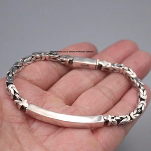 Pure S925 Sterling Silver Bracelet  Men 4mm Byzantine Link Chain 22-23g 8.26in - Picture 1 of 5