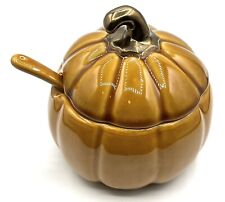 Pumpkin Relish Mustard  Honey Pot ? With Spoon Gold Stem Harvest Brown No Chips