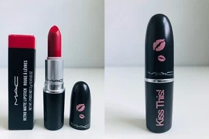 Rossetto MAC Ruby Woo nuovo con scatola in "Bacia questo!" Custodia per rossetti edizione limitata .1 oz/3 g - Foto 1 di 9