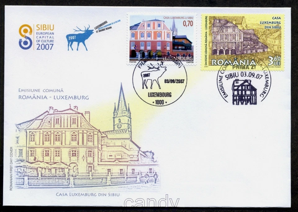 Casa Luxemburgo 2007, Sibiu, Transilvania, ciervo, Hermannstadt, Rumania, 6238, FDC, RARO Foto 1 de 1