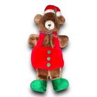 Vintage Rennoc 3D Tan Brown Teddy Bear Plush Christmas Stocking 21" Red Overalls