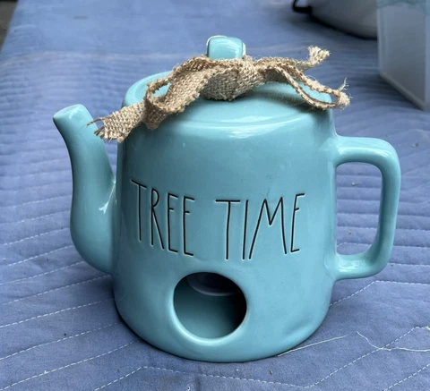 Rae Dunn Tree Time Ceramic Tea Pot Kettle Birdhouse Pastel Robin Egg Blue Decor Cover