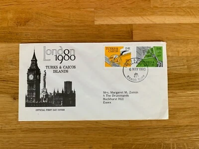 TURKS & CAICOS 1980 FDC LONDON 80 BIG BEN MAGNIFYING GLASS EXHIBITION CHOOSE 1 - Image 1 of 2