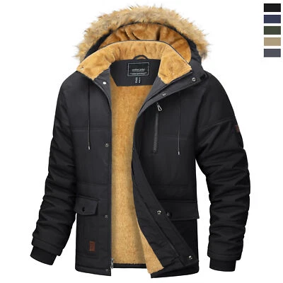 Men's Winter Ski Snow Jacket Fleece Lined Hooded Jacket Thermal Windproof Coats - Image 1 of 4