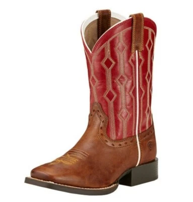 Bota de Vaquero Niños Ariat Live Wire Punta Cuadrada Ancha Madera Mega Roja Precio Original $95 Foto 1 de 4
