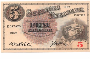 Sweden ... P-33ai ... 5 Kronor ... 1952 ... *CH. UNC* ... Prefix "E"/(Q) - Picture 1 of 2
