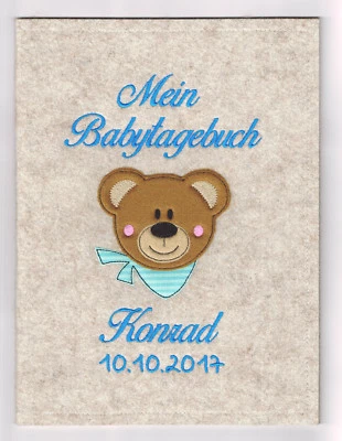 DOREEN`S BASTELSTUBE Babytagebuch zur Geburt Personalisiert mit Name - Filz Taufgeschenk Babyalbum 6