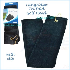 Golf Towel Longridge Tri Fold Black Towel with Bag Clip NEW - Picture 1 of 24