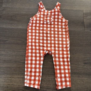 Angel Dear Baby Overall 18-24M orange weiß kariert Bambus Druckknopf Overall Lätzchen Neu mit Etikett - Bild 1 von 6