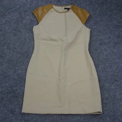 Vestido Ralph Lauren para mujer 10 etiqueta negra ribete de cuero lana caqui tostado elástico Foto 1 de 4