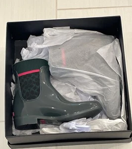Brand New Dark Jade COACH Rubber RAIN BOOTIES Sz 7 NEW With Box NICE - Picture 1 of 14