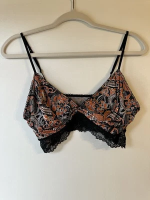 Bralette Intimately Free People marrón negro de encaje espalda cruzada talla mediana Foto 1 de 4
