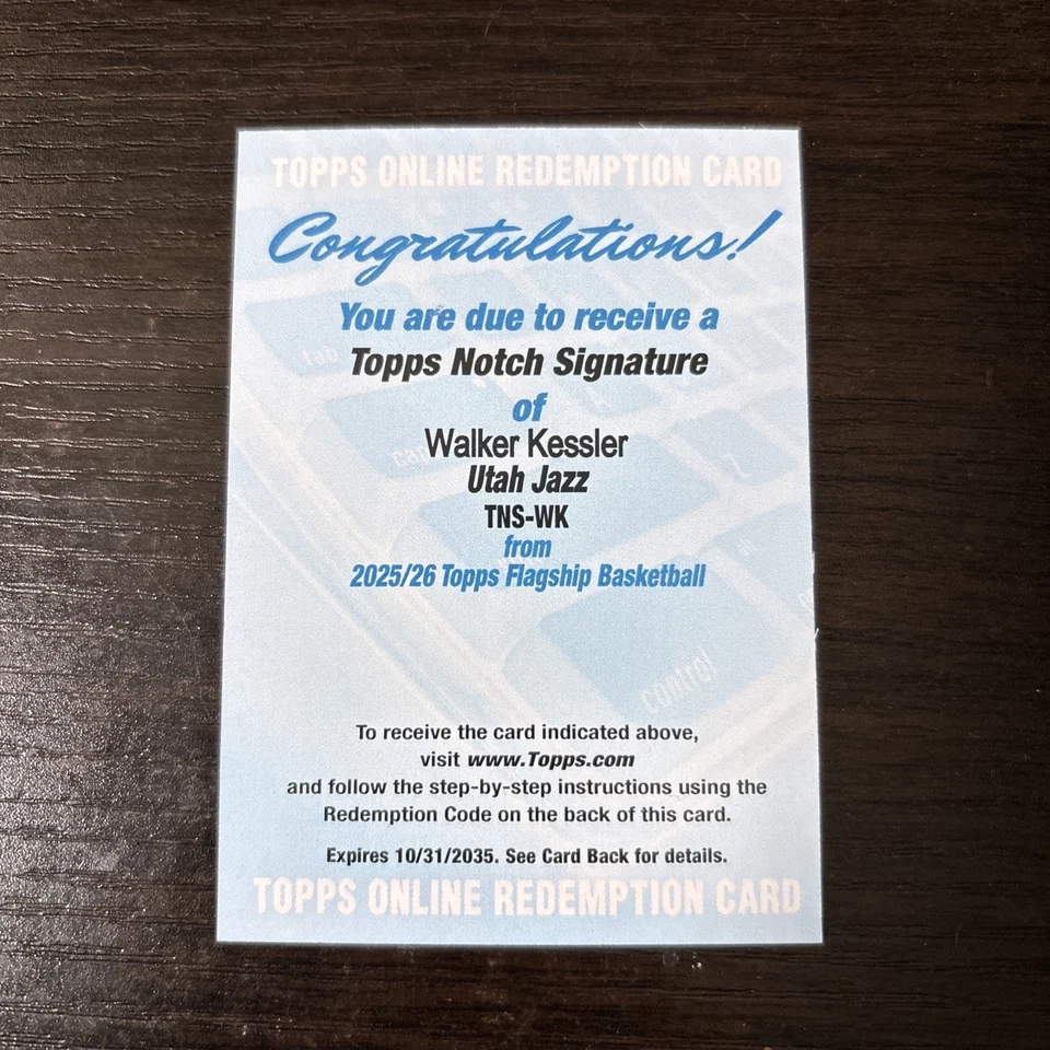 NEW 2025-26 Topps Basketball Walker Kessler Top Notch Signature Auto Redemption - Image 1 of 1