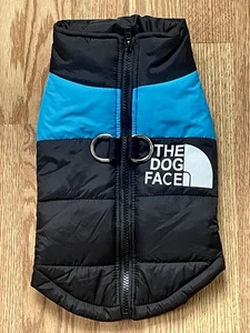 WATERPROOF DOG PUFFER VEST JACKET BLACK WITH BLUE ACCENT & FRONT ZIPPER ~ L - Picture 1 of 8