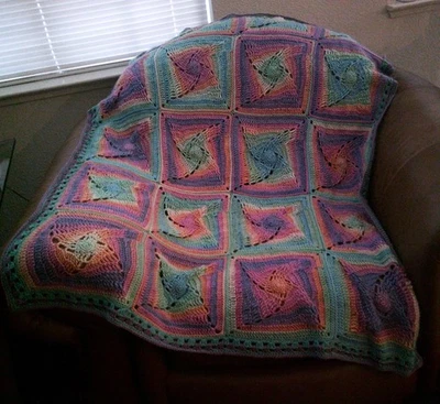 NEW HAND CROCHET PASTEL MULTI COLOR SQUARES AFGHAN LAP BLANKET THROW - Image 1 of 4