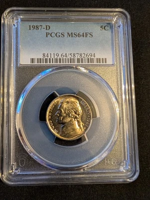 1987-D Jefferson Nickel, Uncirculated, Graded, MS-64, FS - Image 1 of 2