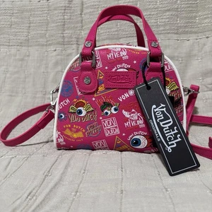 Von Dutch Jax Hot Pink and Black Graphic Bowling Luxury Bag - Bild 1 von 16