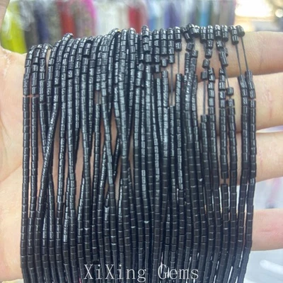 2mm Natural Black Stone Cylinder Tubular Disc Spacer Beads for Jewelry Making - Image 1 of 4
