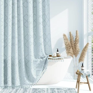 Dynamene Extra Long Shower Curtains, 96 Inches Long Boho Tufted Geometric Str... - Picture 1 of 7